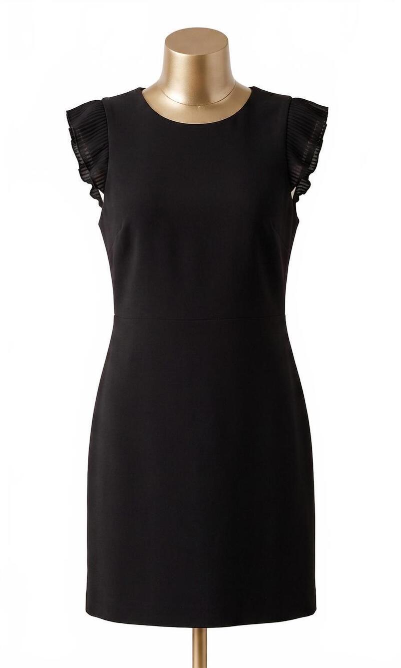 NEW SAM EDELMAN women's pleated cap sleeve sheath mini dress in black